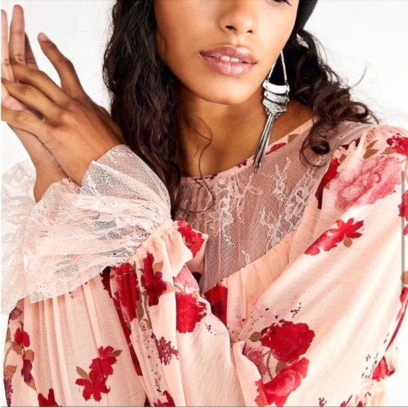 Free People Tops - {Free People} "Daphne" Floral Lace Peplum Crop Peasant Blouse